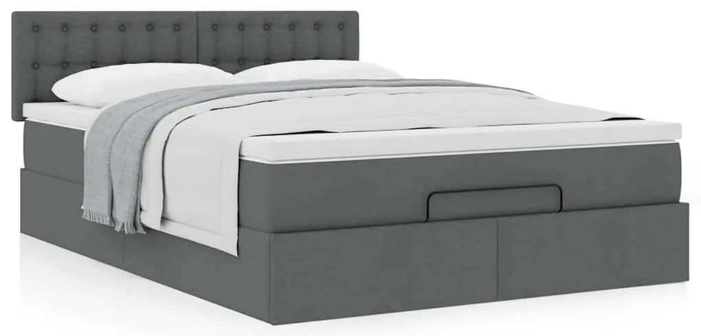 Cama otomana com colchão 140x200 cm tecido cinzento escuro