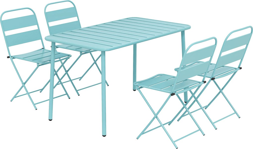 Outsunny Conjunto de Jantar Exterior 5 Peças, Conjunto de Jardim para 4 Pessoas com Tampo em Ripas e Cadeiras Dobráveis, Verde Claro | Aosom Portugal