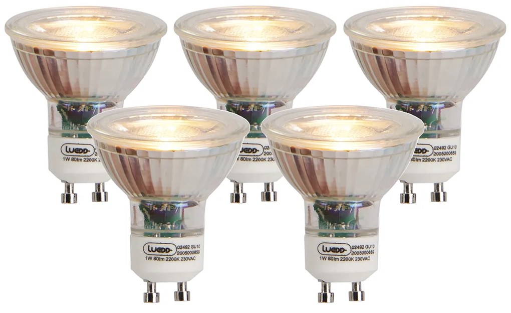 Conjunto de 5 lâmpadas LED GU10 filamento chama 1W 80lm 2200K