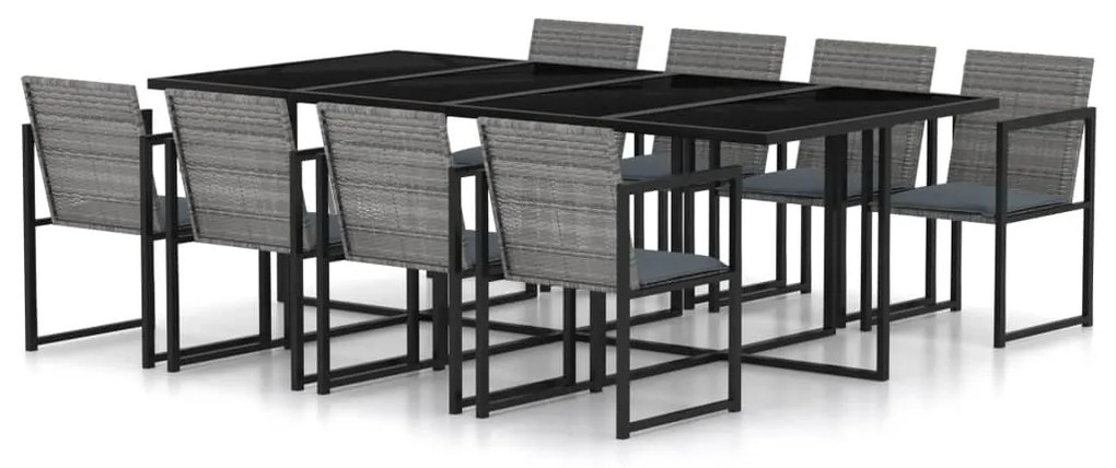 vidaXL 9 pcs conjunto jantar exterior c/ almofadões vime PE cinzento