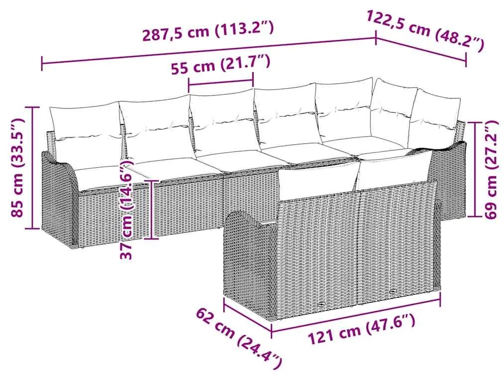 Conjunto de Sofá de Jardim de 8 Peças com Almofadas - Preto, Rattan e