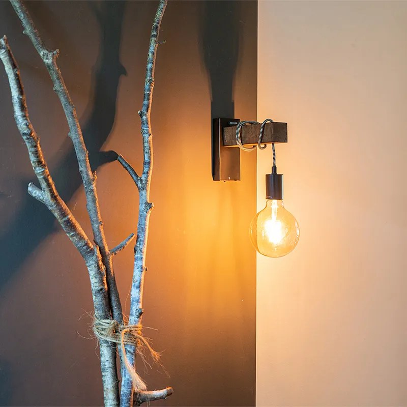 Candeeiro de Parede Inteligente Industrial Preto com Madeira Incl. WiFi G95 - Gallow