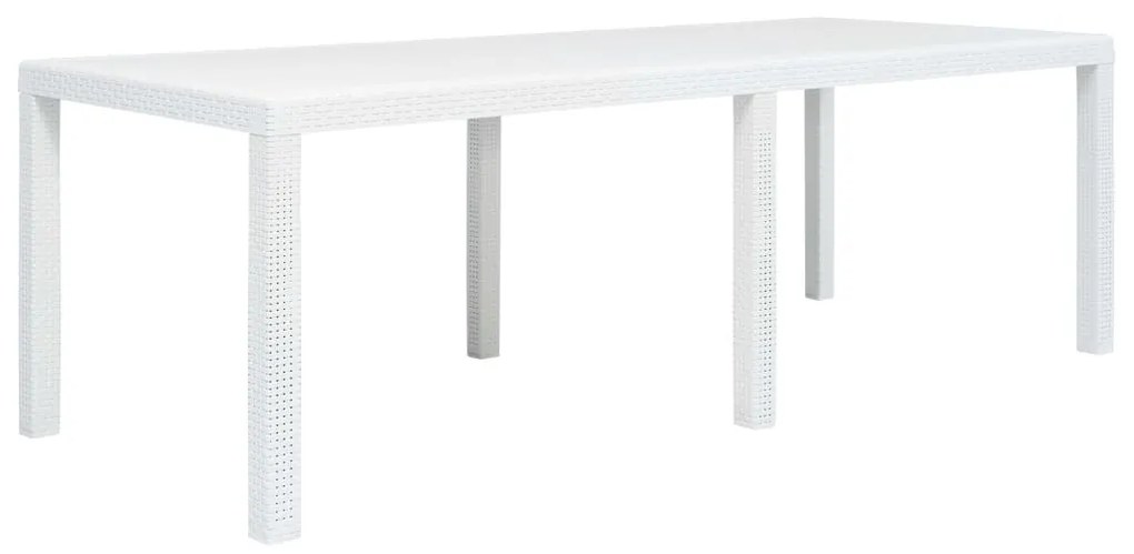 45607 vidaXL Mesa de jardim 220x90x72 cm plástico branco com aspeto de vime