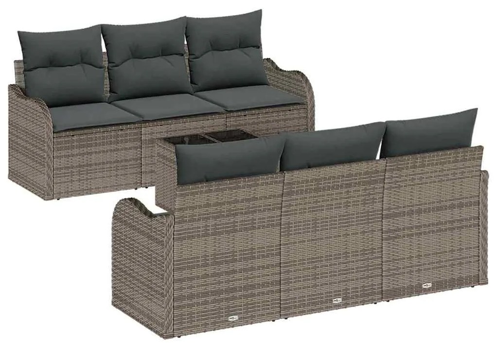 Conjunto de Sofá de Jardim 7 Peças com Almofadas Cinzento Rattan PE