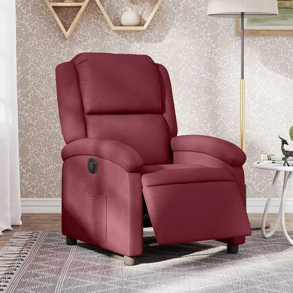 vidaXL Poltrona elétrica reclinável tecido vermelho tinto