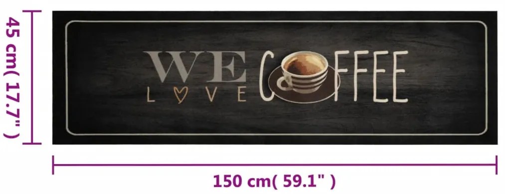 Tapete de cozinha lavável 45x150 cm veludo texto café