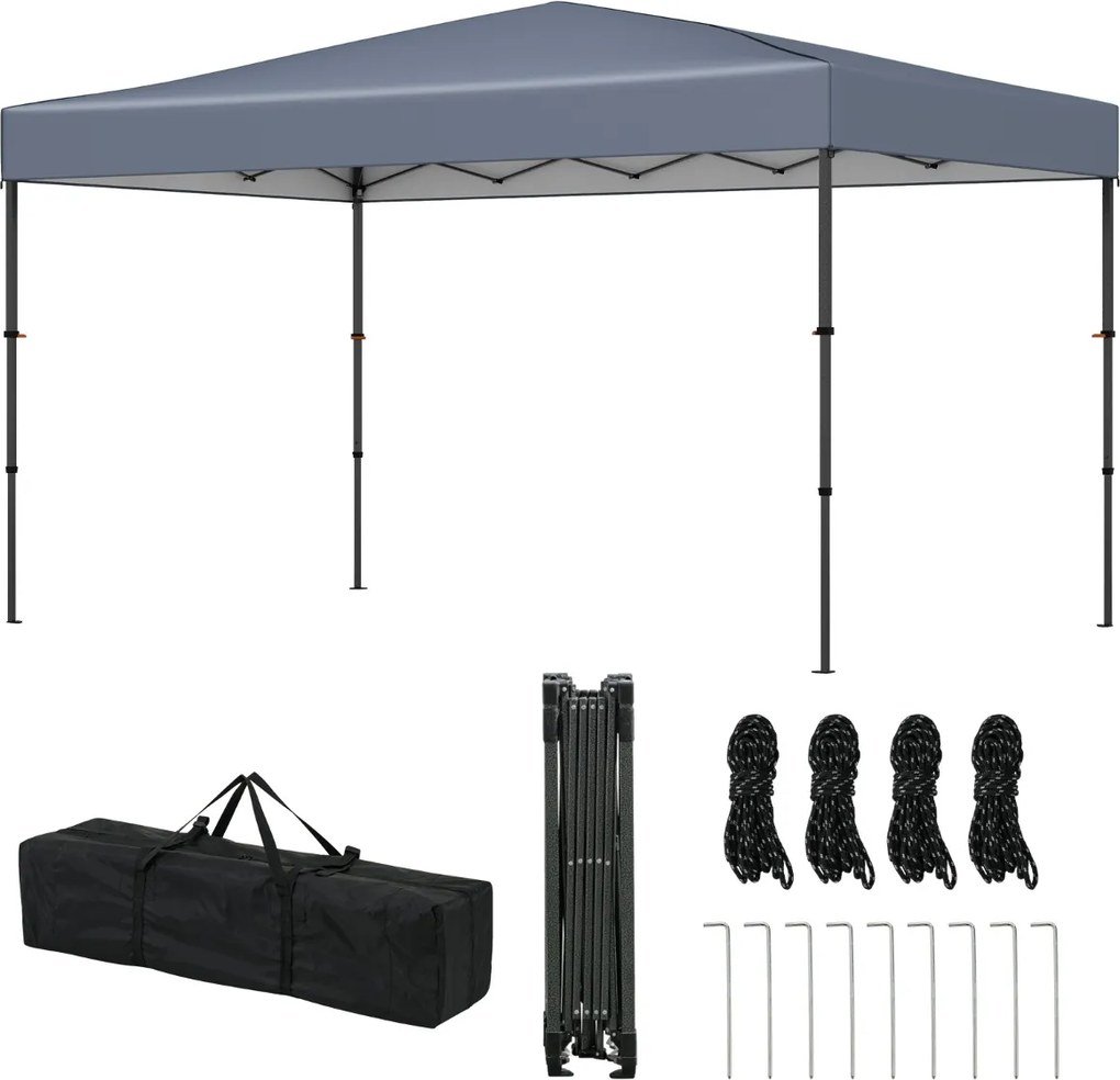 Tenda Pop Up, Jardim, Festas, eventos 360 x 220 x 240-270 cm com Bolsa de Transporte 9 Estacas 4 Cordas de Vento Cinzenta