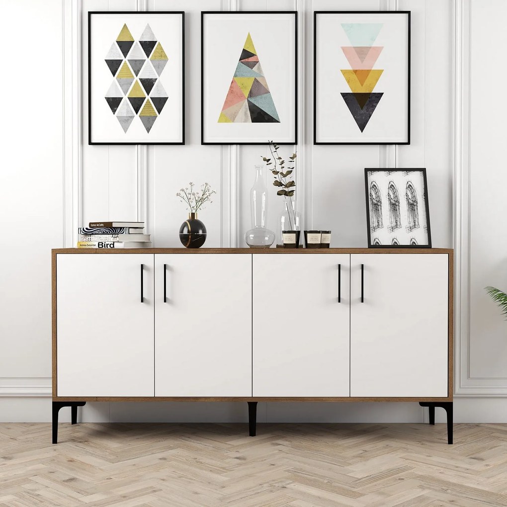 Console Kiev – Nogueira/Branco – 160 cm x 78 cm x 35 cm