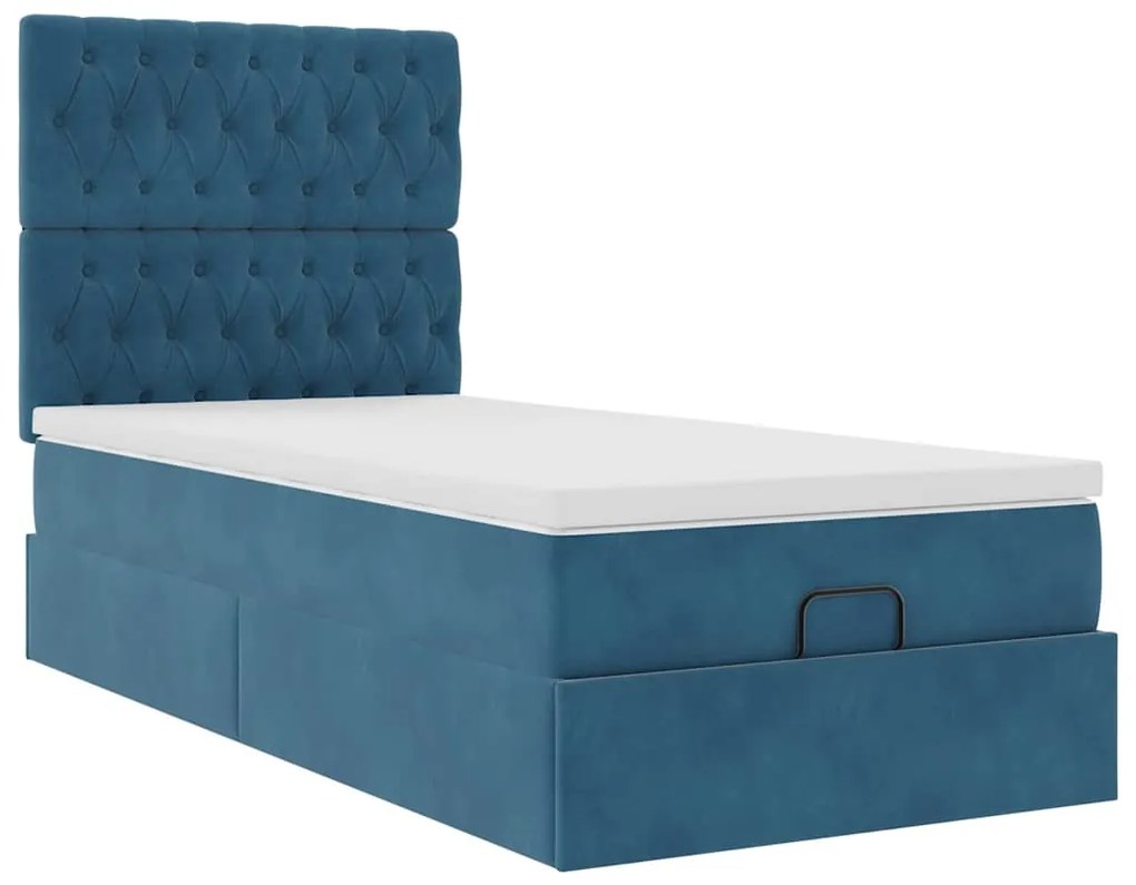 Estrutura cama otomana com colchões azul escuro 90x190cm veludo