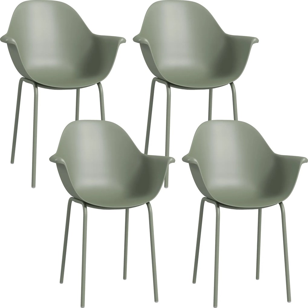 Outsunny Conjunto de 4 cadeiras de jardim, com encosto/apoios de braço, resistente às intempéries, até 120 kg, plástico/metal, Verde | Aosom Portugal