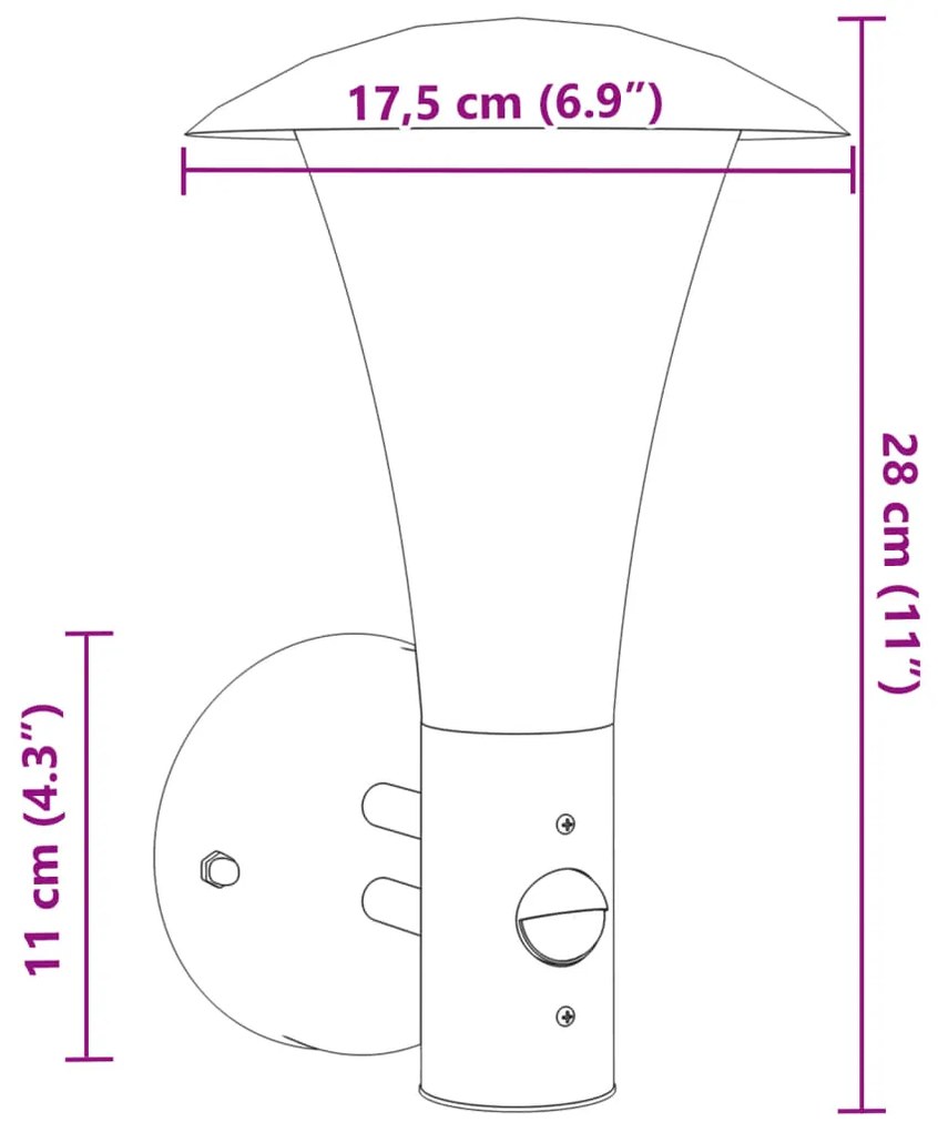 Candeeiro de parede p/ exterior com sensor aço inoxidável preto