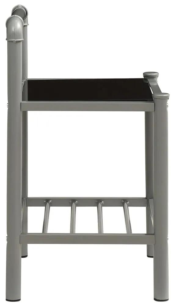 Mesa de cabeceira 43x34,5x62,5 cm metal cinzento e vidro preto
