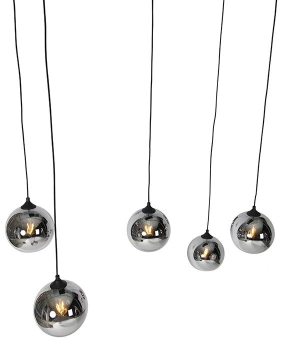 Candeeiro de suspensão Art Deco preto com vidro fumê 5-luzes - Wallace Art Deco