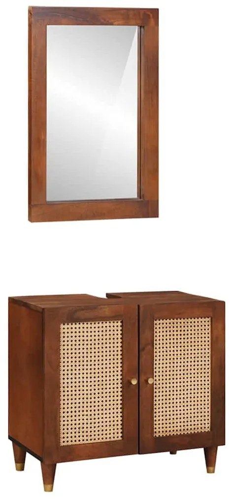 vidaXL Armário de Banheiro 2 pcs Preto e Ouro Madeira de manga maciça