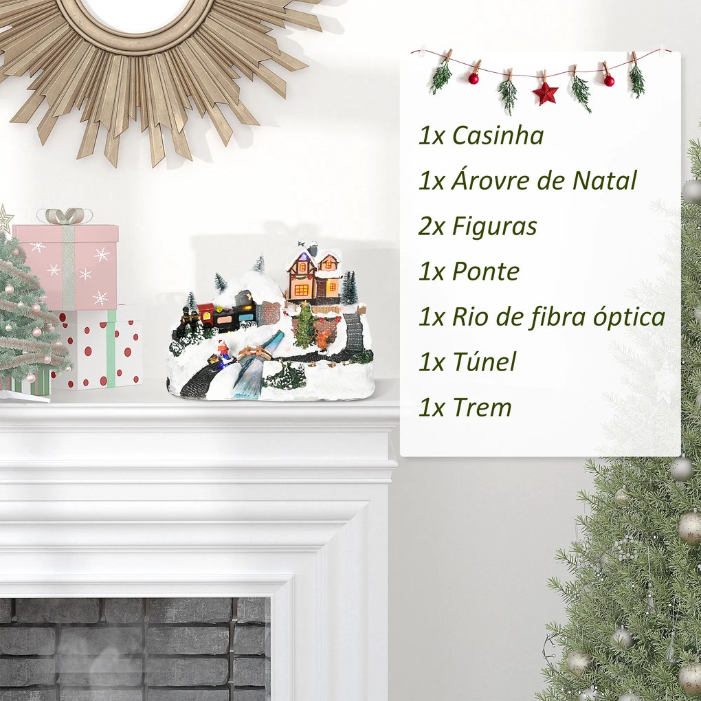 HOMCOM Cidade Natalina Iluminada com Luzes LED Árvore de Natal Giratória Música e Trem Decoração de Natal 30x19x19,5cm Multicor