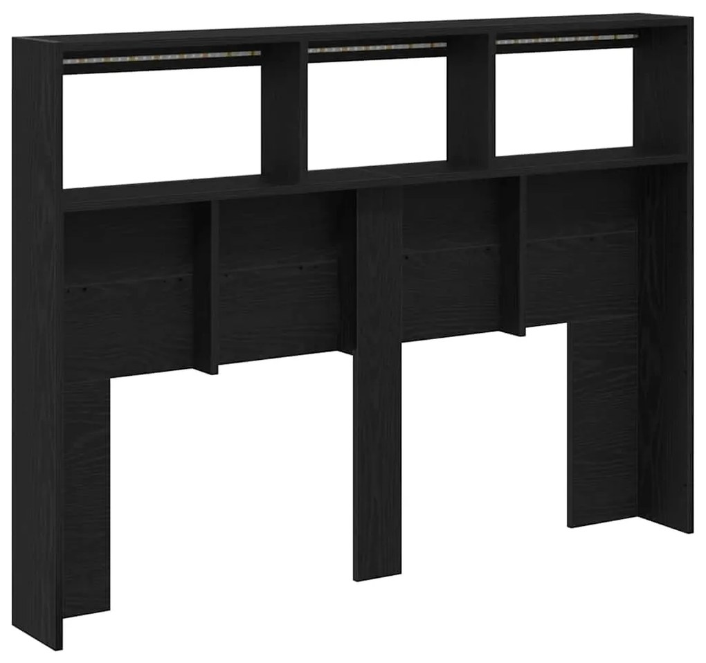 Armário cabeceira c/ luzes LED 140x17x102 cm carvalho preto