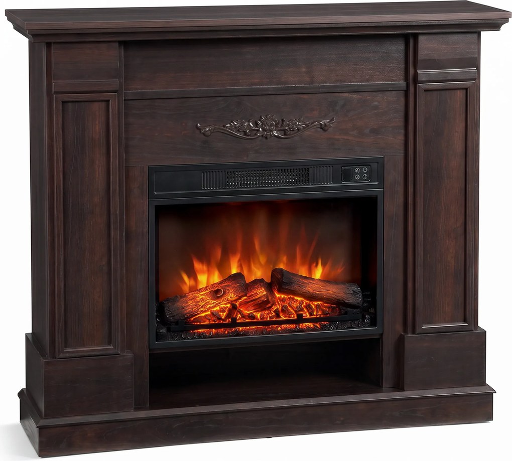 HOMCOM Lareira Elétrica de Pé/Embutida com Moldura e Prateleira para TV 55'', 1800W, Efeito Chama 3D, Timer, Castanho | Aosom Portugal