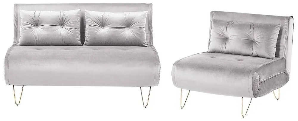 Conjunto de sofás-cama com 3 lugares em veludo cinzento VESTFOLD Beliani
