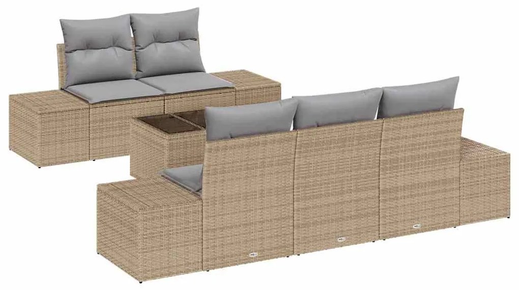 Conjunto de Sofá de Jardim 6 Peças com Almofadas em Rattan Sintético B