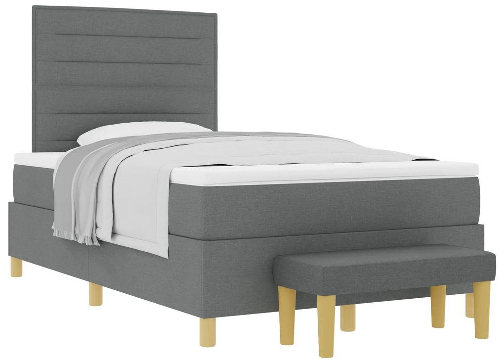 Cama com Molas com Colchão e Banco Cinza Escuro 120x190 cm Tecido