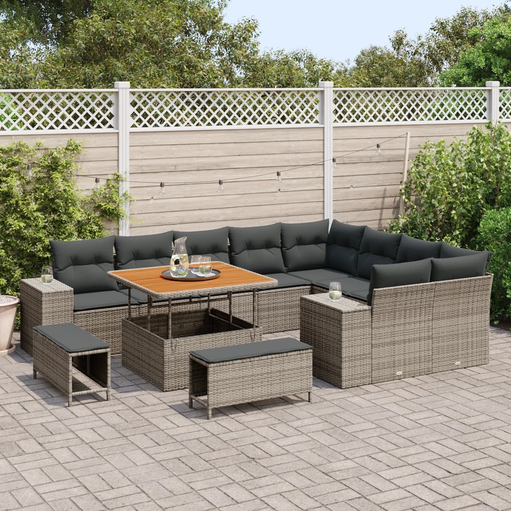 Conjunto de Sofá para Jardim vidaXL com 12 Peças e Almofadas Cinza Rat