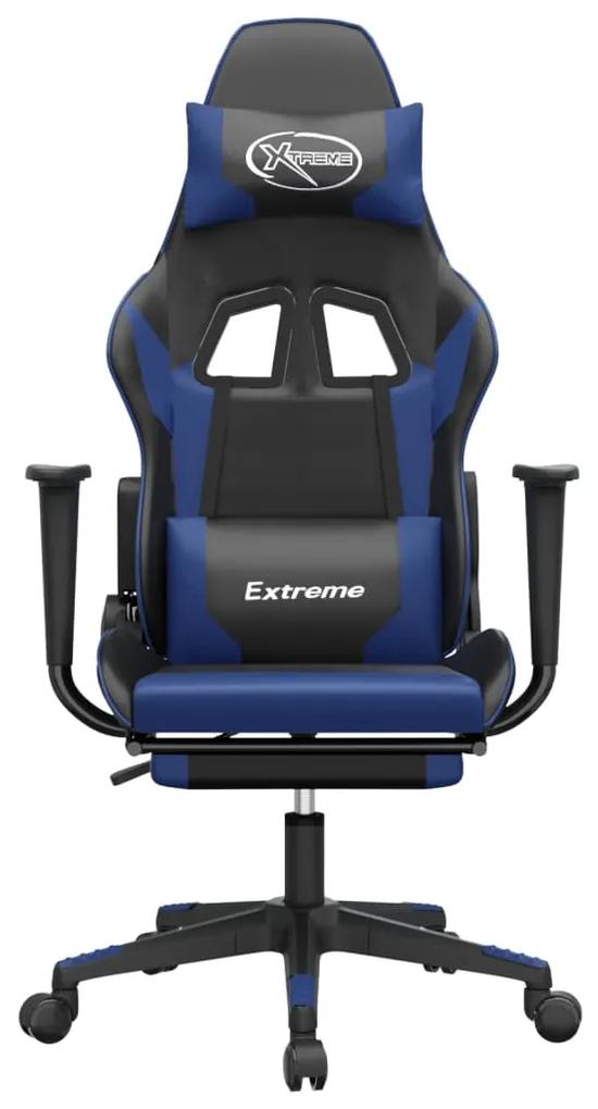 Cadeira gaming massagens c/ apoio pés couro artif. preto/azul