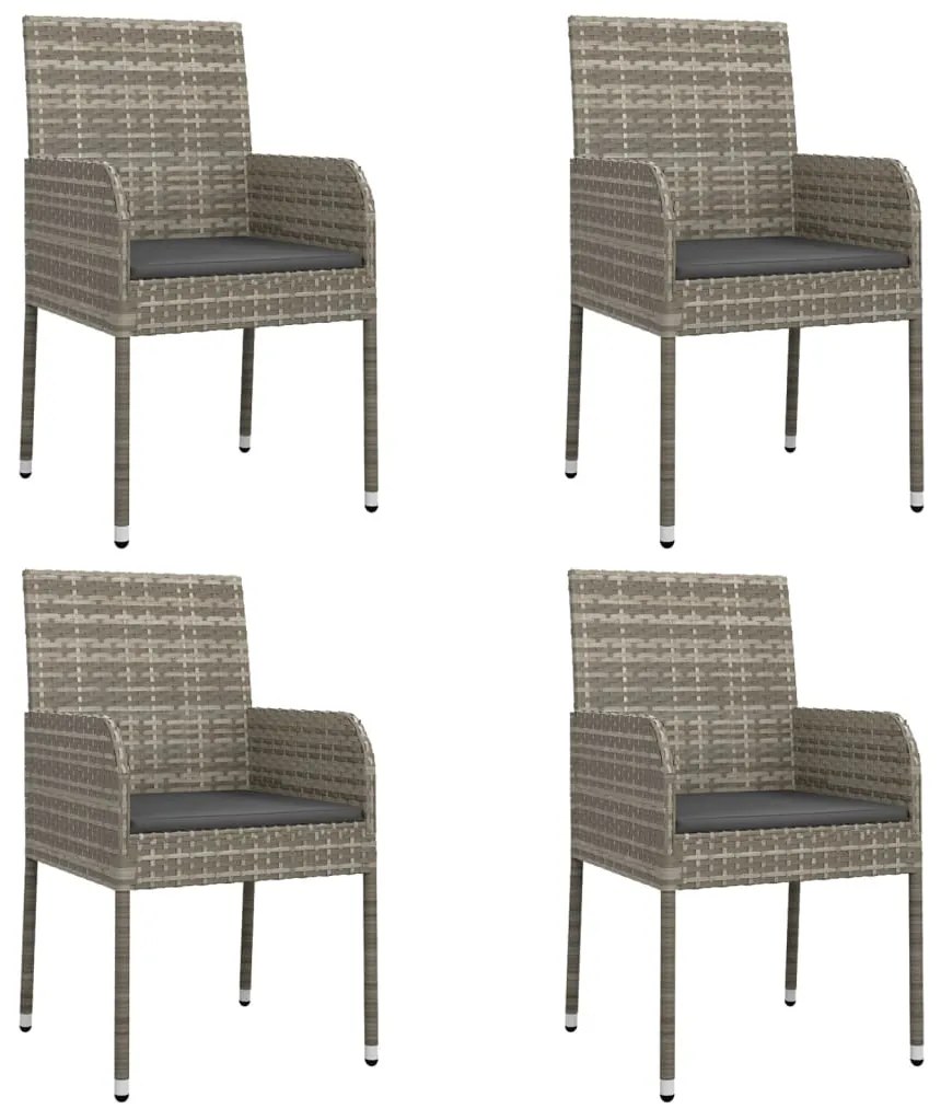 5 pcs conjunto jantar jardim c/ almofadões vime PE preto/cinza
