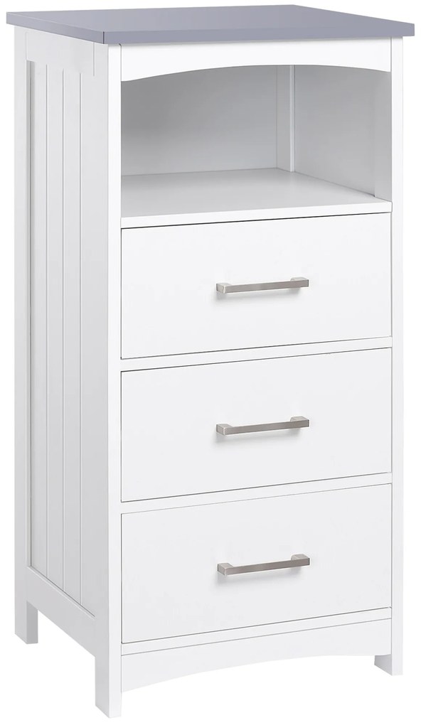 Kleankin Móvel de Casa de Banho com Pés Móvel de Arrumação com 3 Gavetas e 1 Prateleira 40x33x80 cm Branco | Aosom Portugal