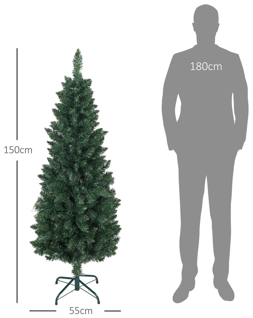 Árvore de Natal Estreita Árvore de Natal Tipo Lápis de 150 cm com Base
