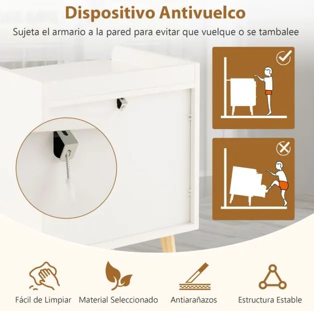 Mesa de cabeceira com 3 gavetas decoradas em rattan Pernas de madeira 60 x 40 x 75 cm Branco