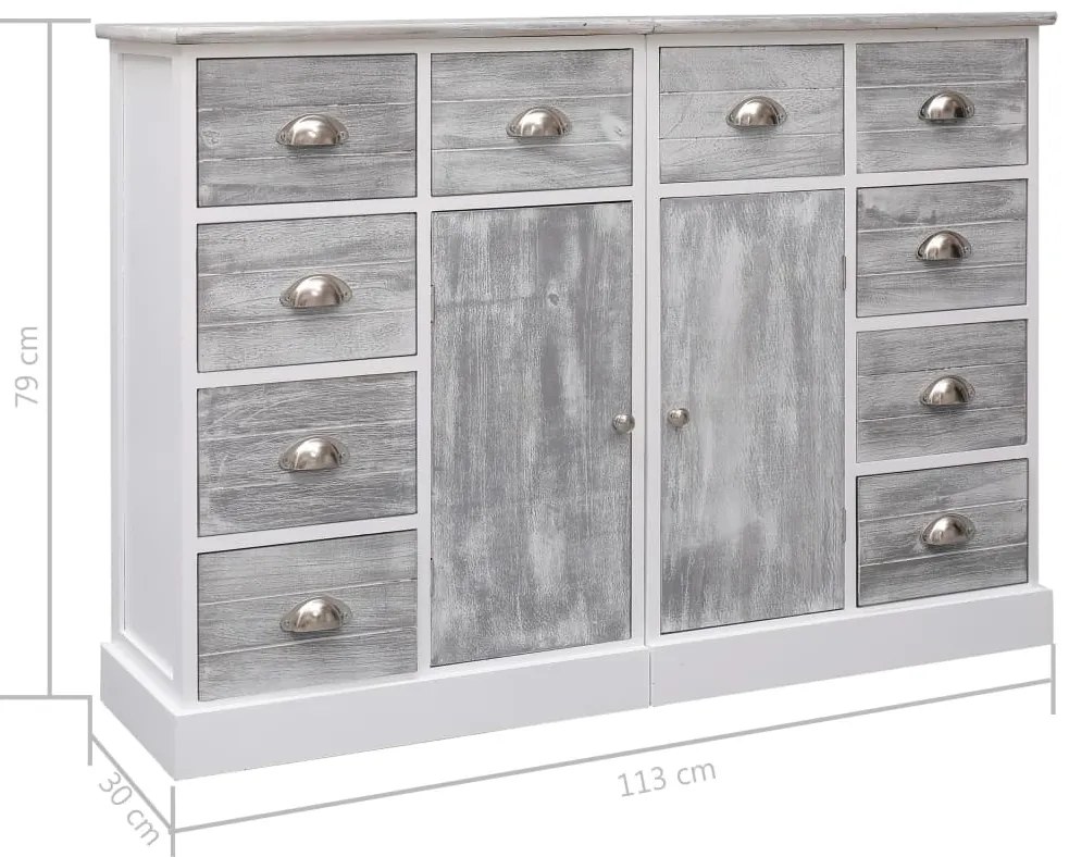 Aparador com 10 gavetas 113x30x79 cm madeira cinzento