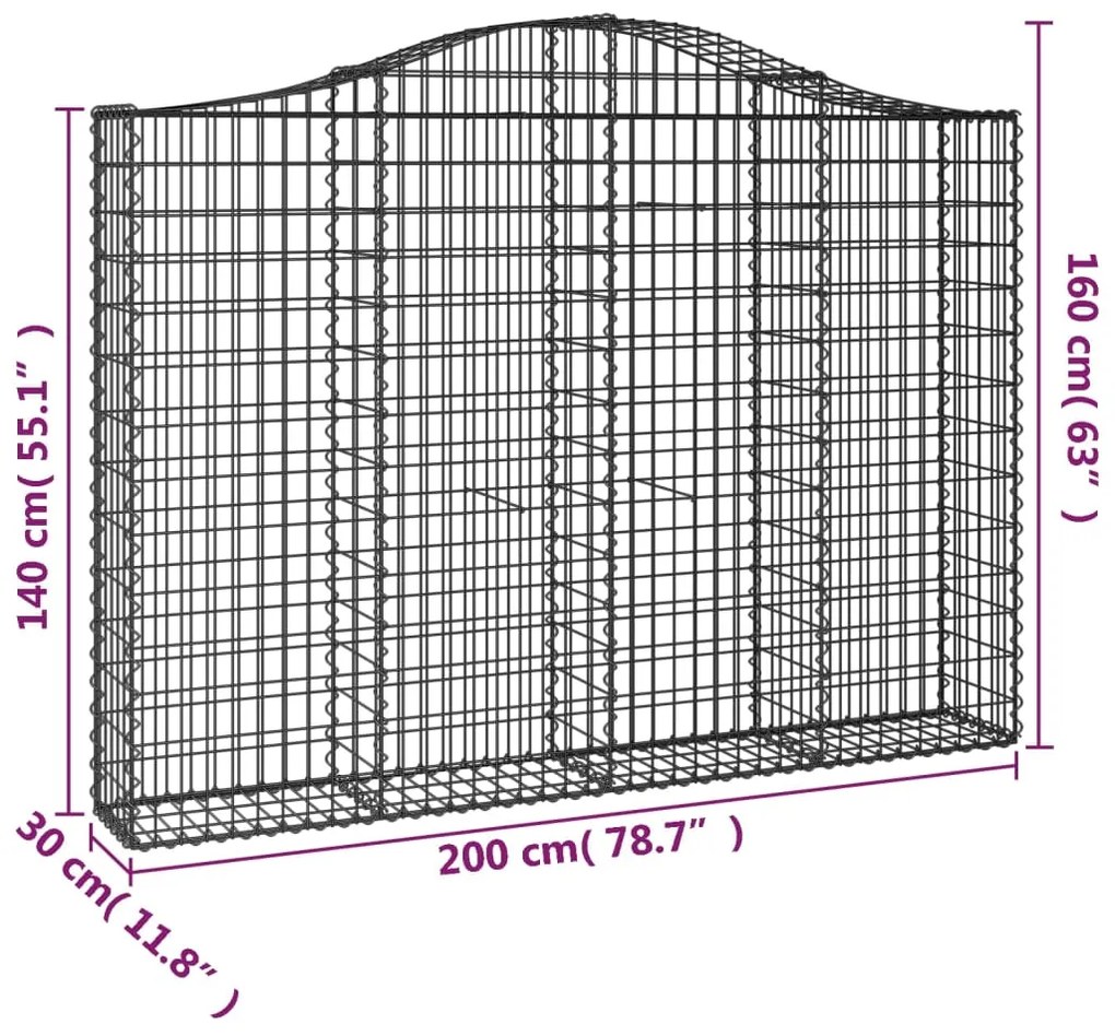 Cestos gabião arqueados 14 pcs 200x30x140/160 ferro galvanizado