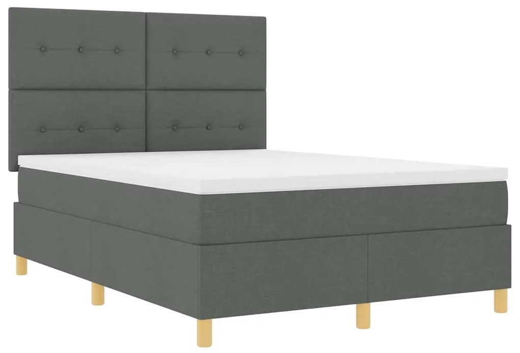 Cama com Box Spring com Colchão &amp; LED Cinza Escuro 160x200 cm Tecido
