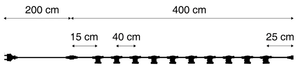 Luzes de festas pretas conectáveis com ficha 6m 10 luzes IP54 - Lubber