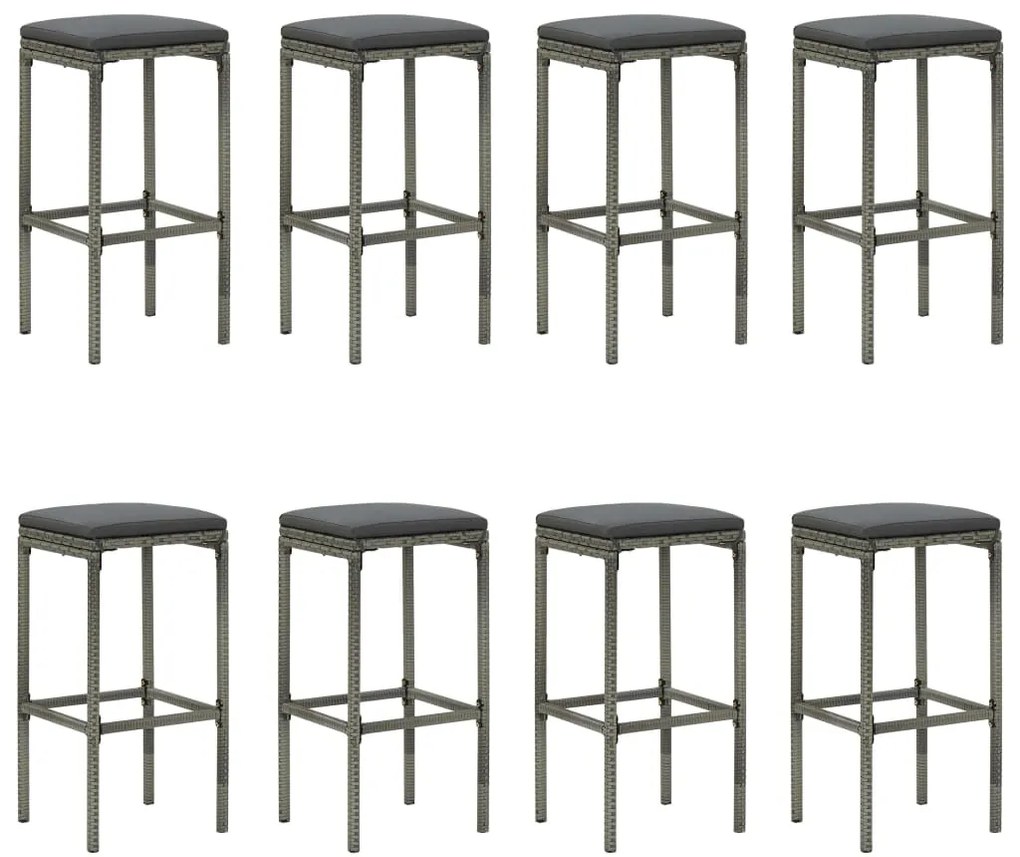 9 pcs conjunto de bar p/ jardim c/ almofadões vime PE cinzento