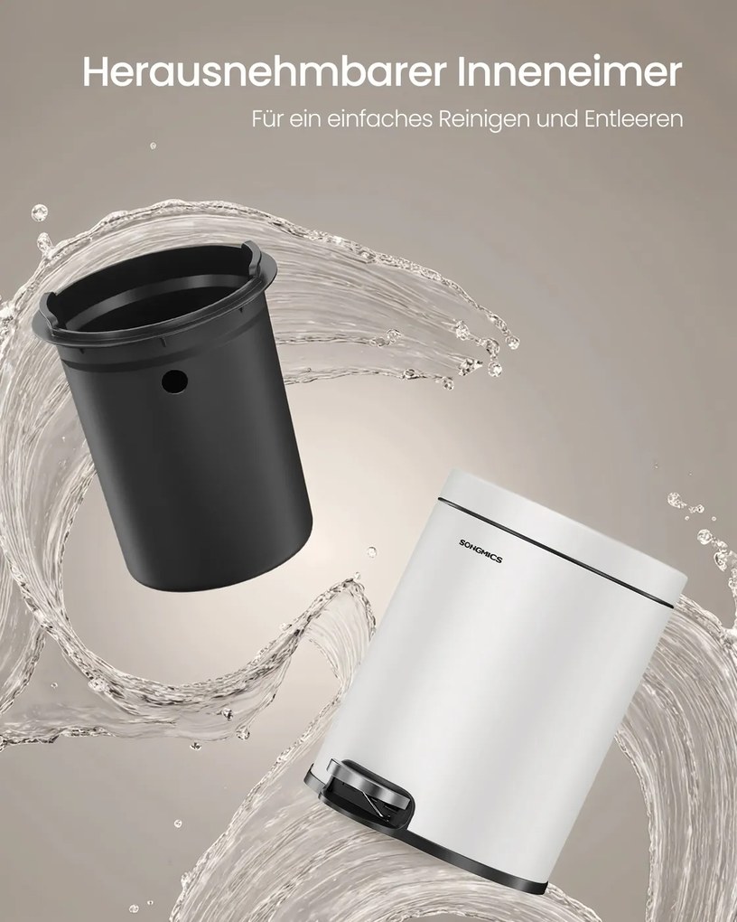 Cesto Lixo Casa Banho com 3 litros de capacidade e tampa com fecho suave 22,4 x 17,3 x 25,4 cm Branco