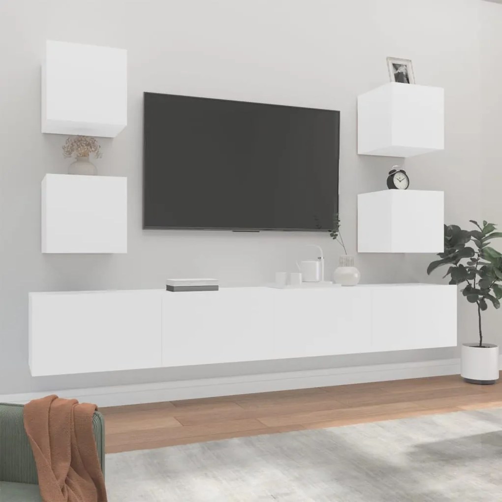 vidaXL Conjunto móveis de TV 6 pcs madeira processada branco