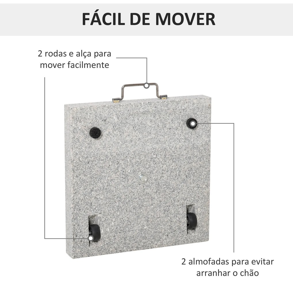 Base para Chapéu de Sol de Mármore Universal com 2 Rodas e Alça de Transporte para Mastros de Ø35/38/42mm Suporte para Chapéu de Sol de Exterior 42x42