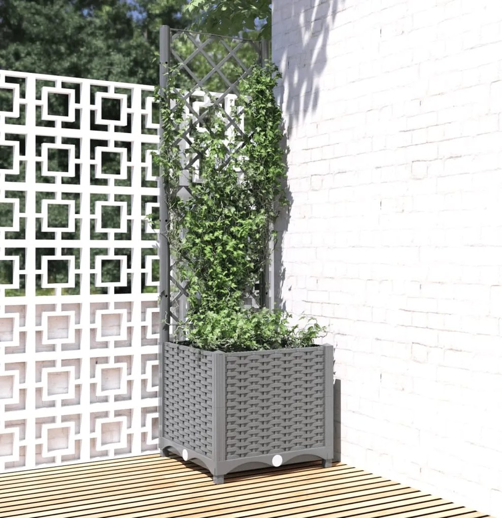 Vaso/floreira jardim c/ treliça 40x40x136 cm PP cinzento-claro