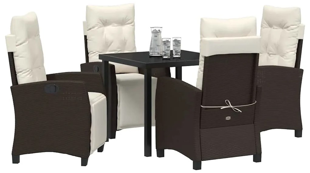 Conjunto de jantar de jardim com 5 peças em rattan poliéster marrom.