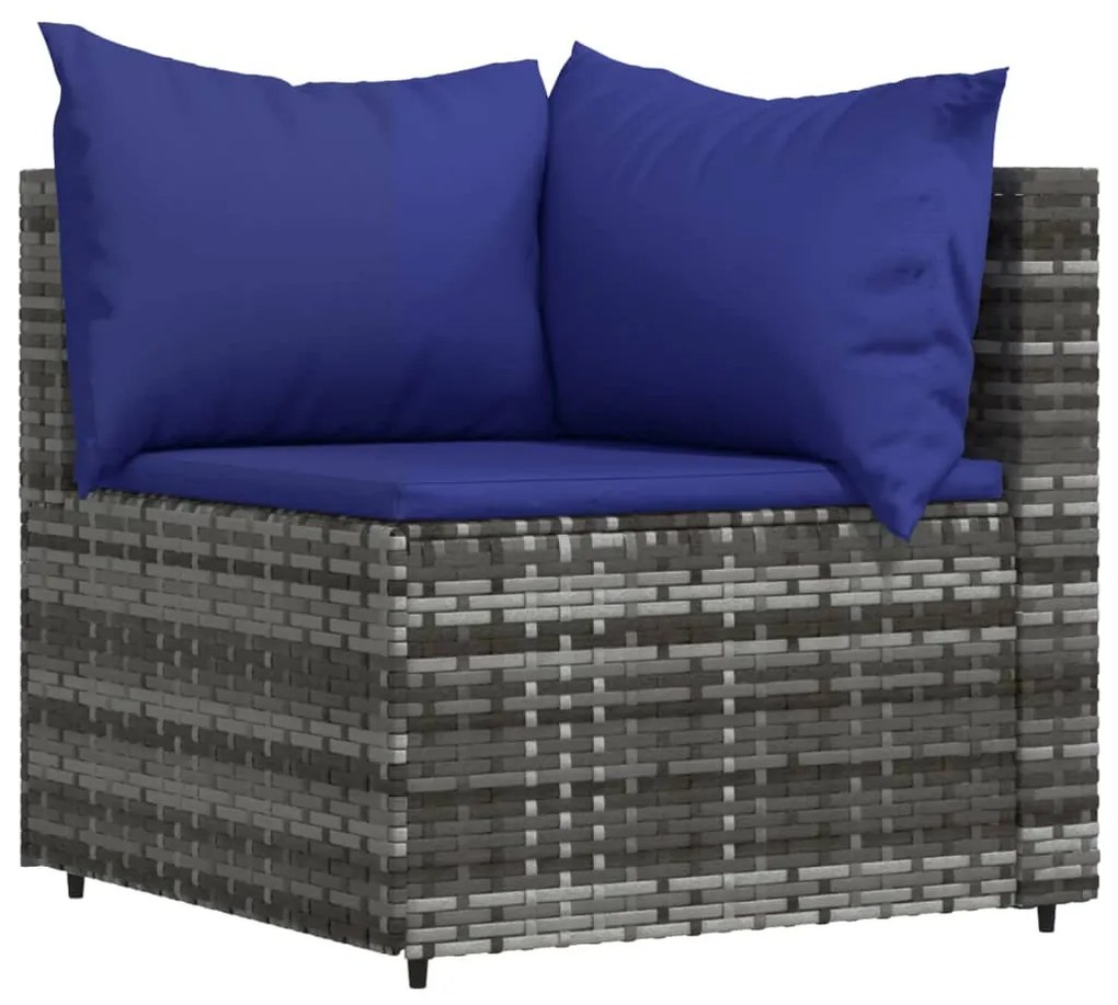 4 pcs conjunto lounge de jardim c/ almofadões vime PE cinzento