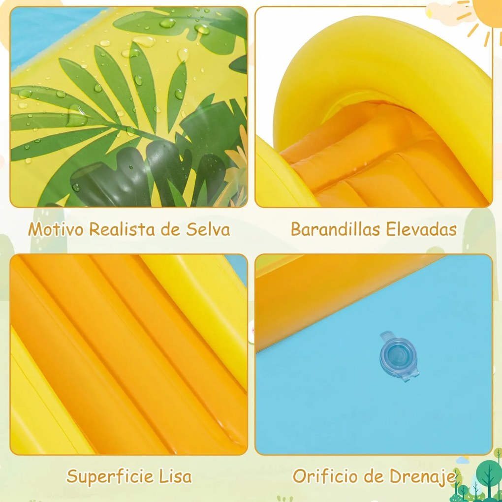 Piscina insuflável infantil 207 x 168 x 77 cm com escorrega e jato de água em forma de arco com animais, centro de jogos aquáticos para exterior Multi