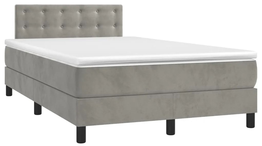 Cama box spring c/ colchão/LED 120x200 cm veludo cinzento-claro