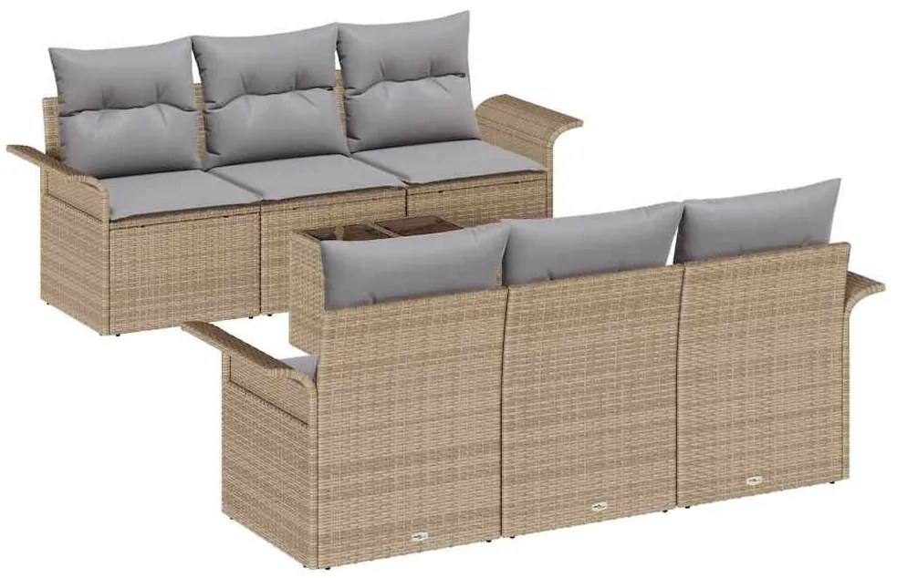 Conjunto de Sofá de Jardim com 7 Peças e Almofadas Bege em Rattan Sint