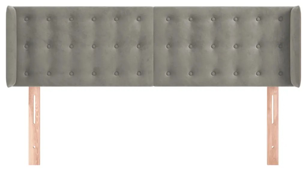 Cabeceira de cama c/ abas veludo147x16x78/88 cm cinzento-claro