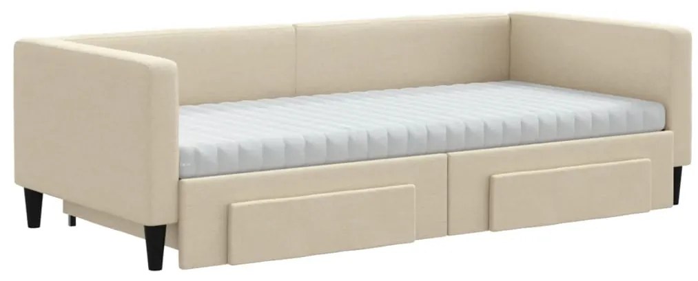 Sofá-cama com gavetão e gavetas 90x200 cm tecido cor creme