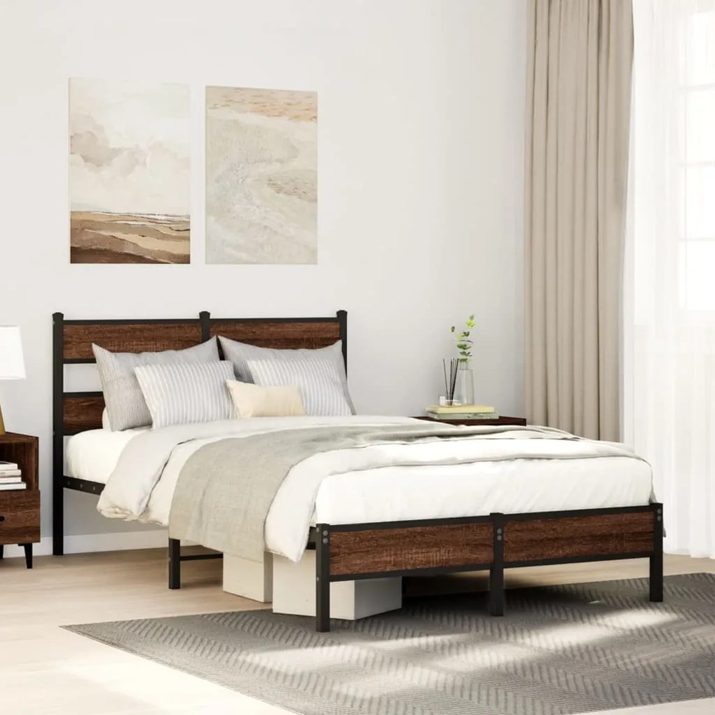 vidaXL Estrutura cama s/ colchão derivados madeira carvalho castanho