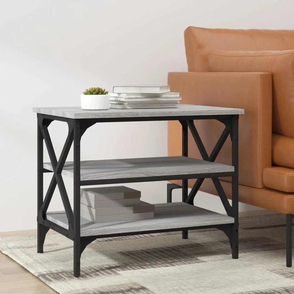 823335 vidaXL Mesa de apoio 55x38x45 cm derivados de madeira cinzento sonoma