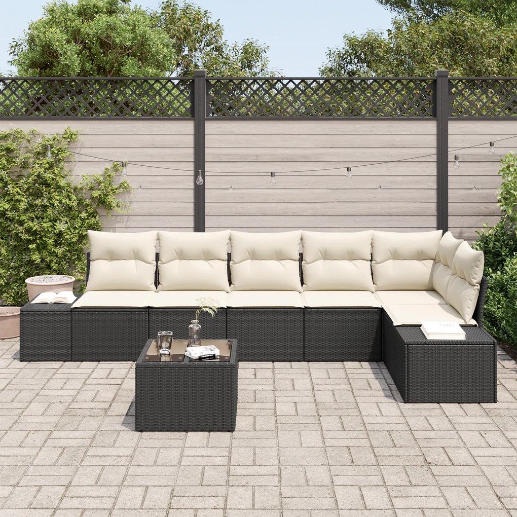 Conjunto de Sofá de Jardim 6 Peças com Almofadas Vime Poliéster Castan