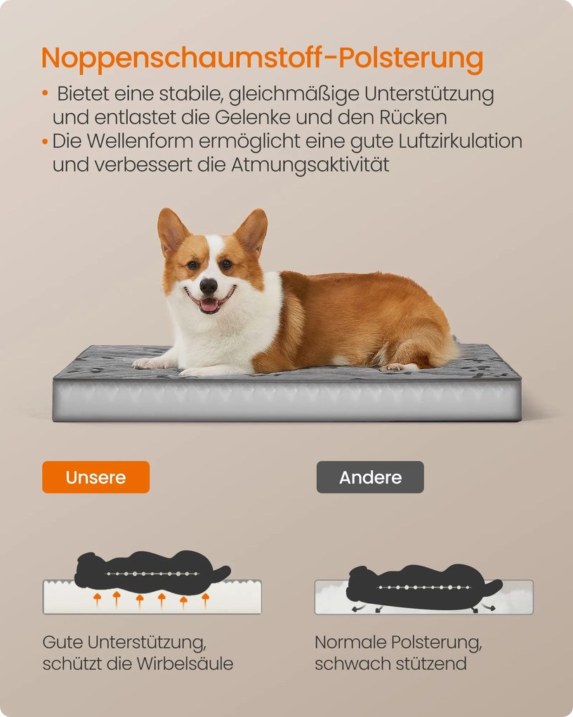 Cama ortopédica para cães 91 x 68 x 8 cm, tamanho L Cinzento